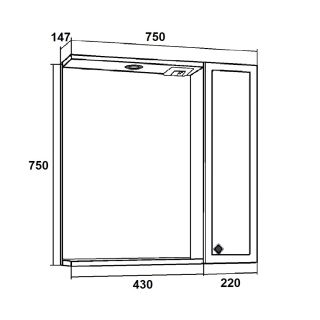 Зеркальный шкаф Runo правый мята Римини 75 (00-00001279)